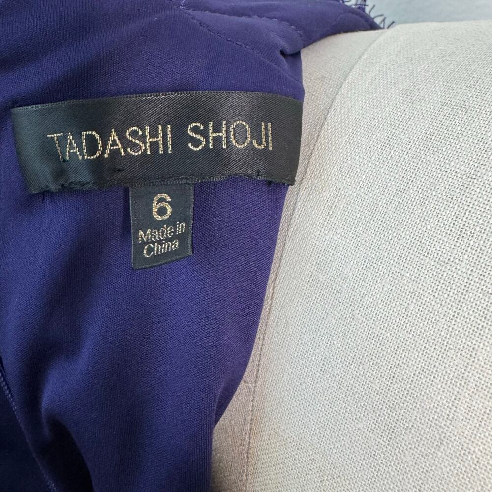 Tadashi Shoji Cap Sleeve Lined Ribbon Tie Sash Lace Long Gown Blue Womens Size 6 - Picture 9 of 11